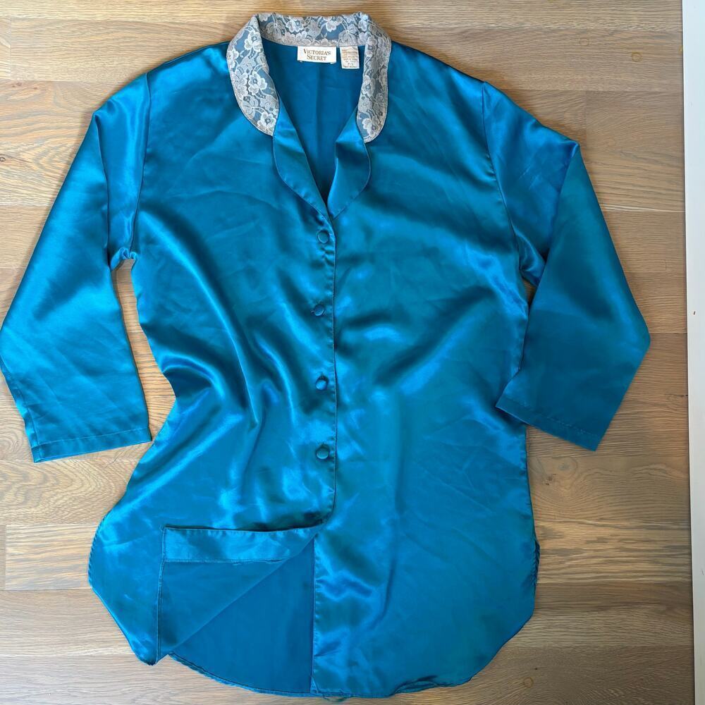 VTG Victoria Secret Gold Label Button Down Nightgown Sleep Shirt Oversized Small